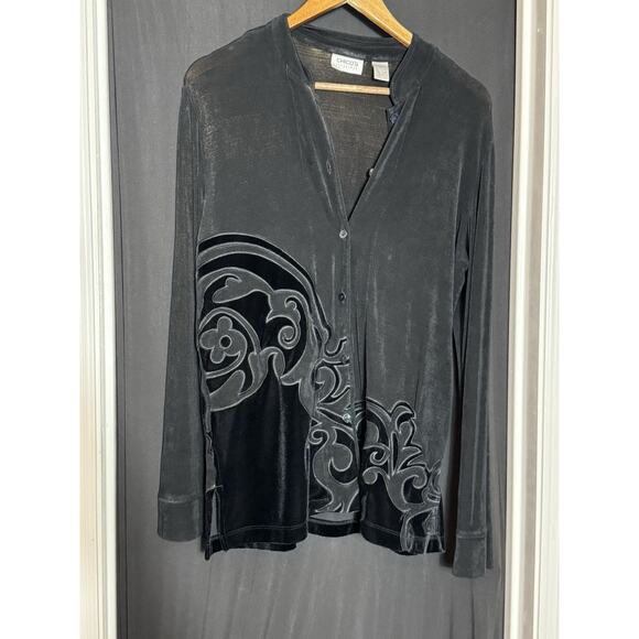 Zenergy Chicos Snap Button Black Velvet Shacket Sheer Damask Whimsigoth 1 Fairy - Picture 7 of 9